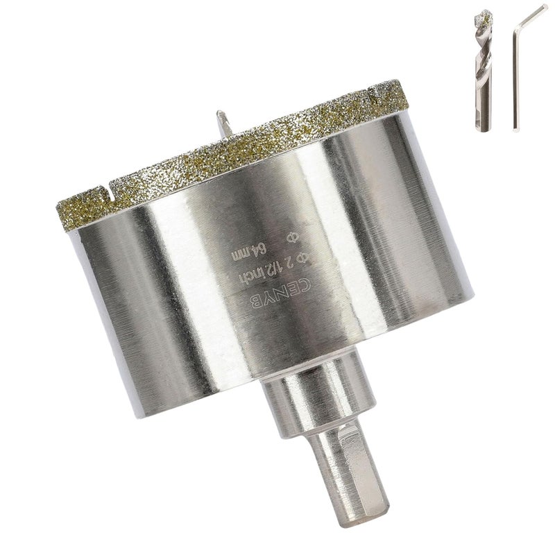 cenyb 2-1/2inch | 64mm Diamond Hole Saw with Center Drill bit and Diamond-Coated Center Drill bit for Ceramic Glass Marble Fiberglass Granite and Porcelain Tiles by - Image 1